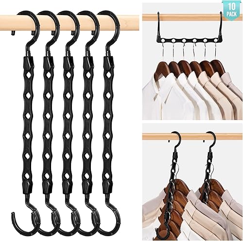 HOUSE DAY Perchas de plástico que ahorran espacio, paquete de 20, color negro, marca profesional, ideal para organización de armario, puede soportar