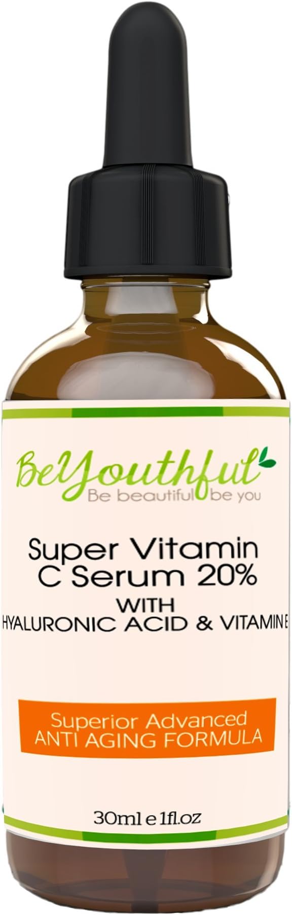 Vitamin C Serum For Face With 20% Vitamin C Plus Hyaluronic Acid and Vitamin E|Best Formula For Brighter, Healthy Skin And Anti-aging|Antioxidants Qualities Help Reduce Age Spots, Fine Lines And Wrinkles And Boost Collagen Synthesis|BeYouthful Premium Skincare For Men And Women 1oz(30ML) Bottle With Dropper