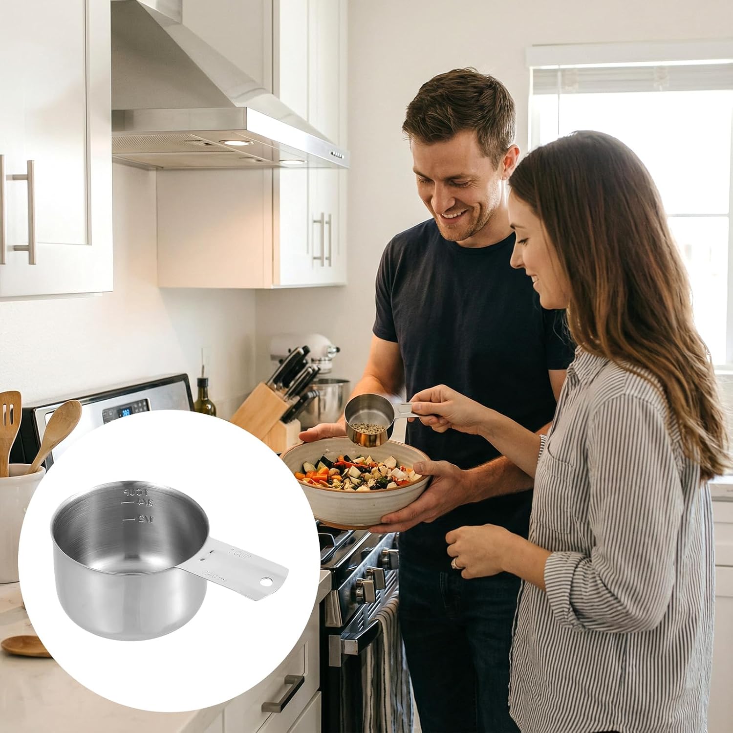 4 Pack 1 Cup Stainless Steel Measuring Cup Metal Measuring Cups with Handle Kitchen Cooking Gadgets Rice Measuring Cup for Wet and Dry Ingredients (240 ml | 240 cc | 8 oz)