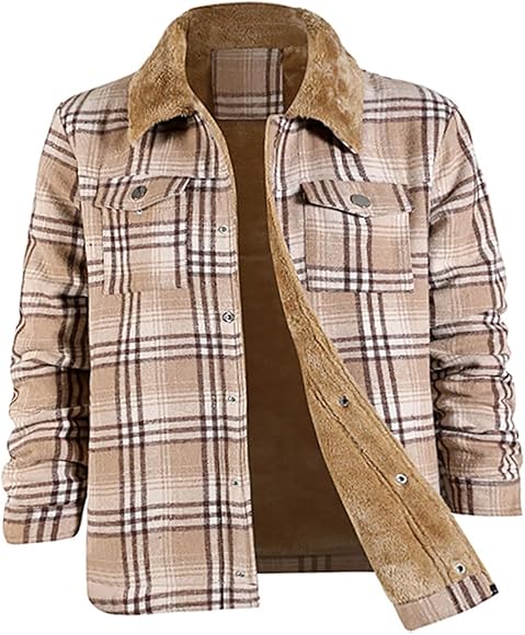 Amazon | [CUANCYL] カーキSメンズ ジャケット 裏起毛 チェック柄  