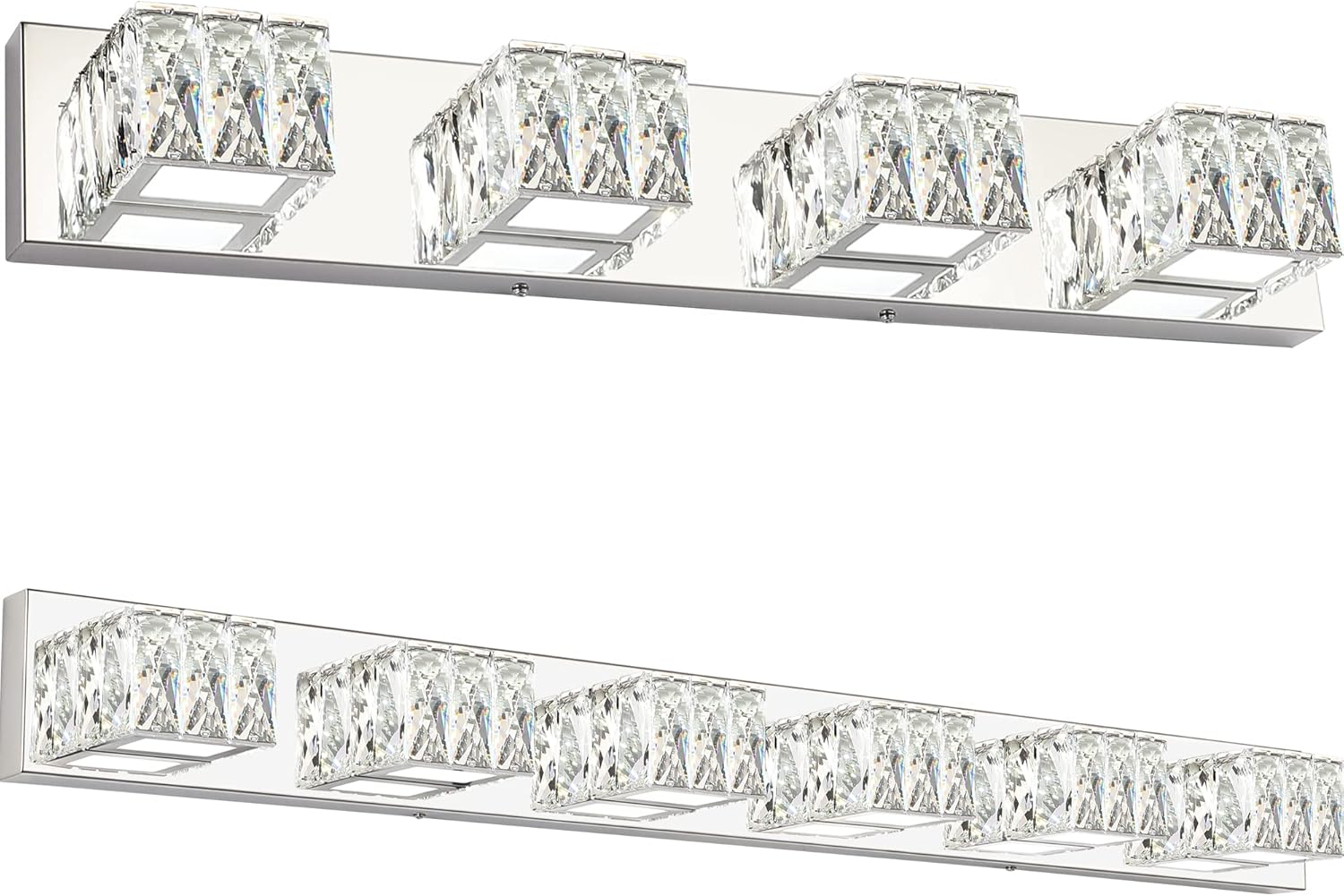 ZUZITO Bundle 4 Light Crystal LED Vanity Lights for Bath with Modern Bathroom Light Fixtures Over Mirror 6 Light