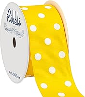 Vista 18 de Ribbli Cinta de grogrén naranja con lunares, 1-1/2 pulgadas, carrete de 10 yardas, mandarina con puntos blancos, uso para envolver regalos