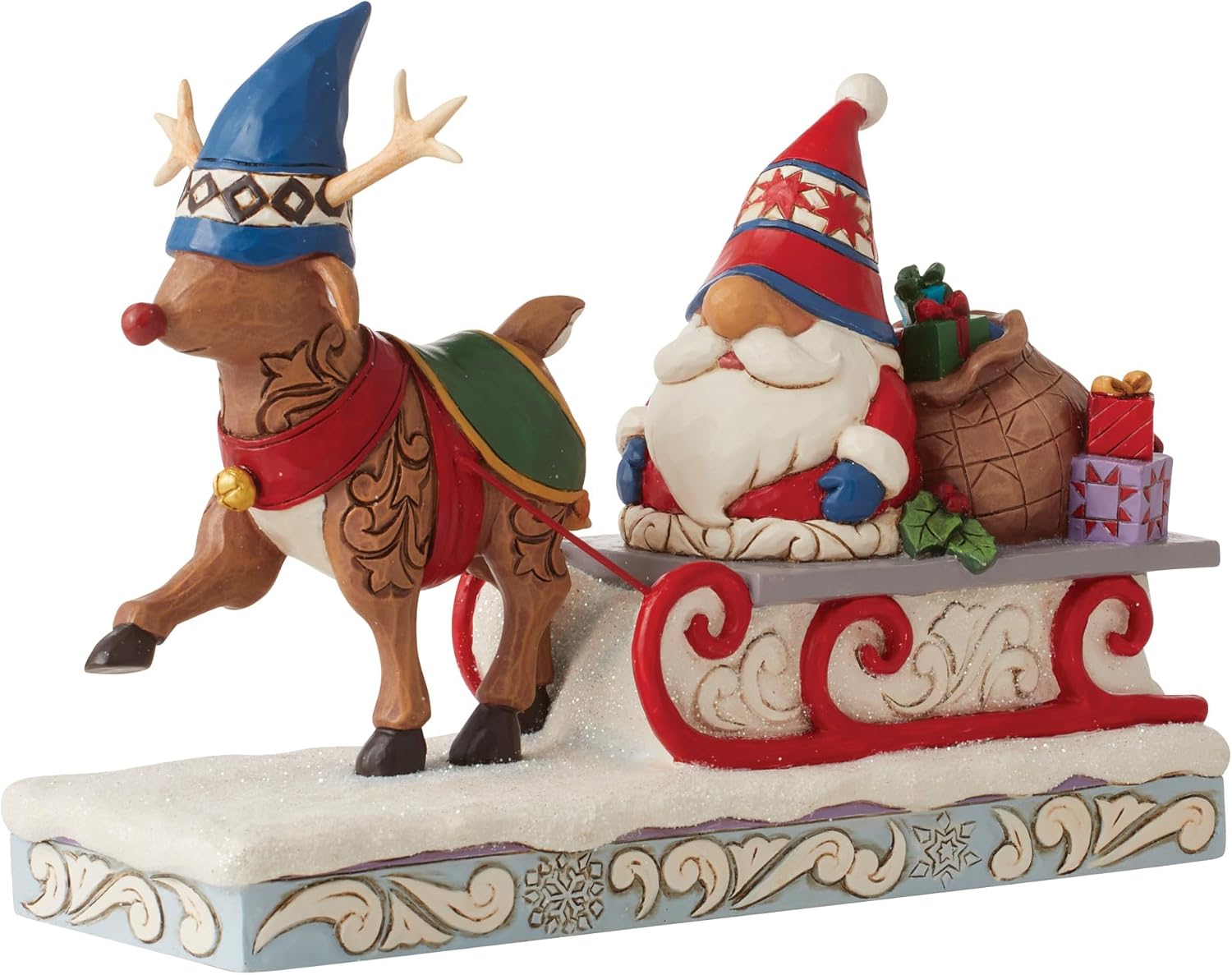 Enesco Jim Shore Heartwood Creek Reindeer Pulling Gnome Figurine, 6 Inch, Multicolor