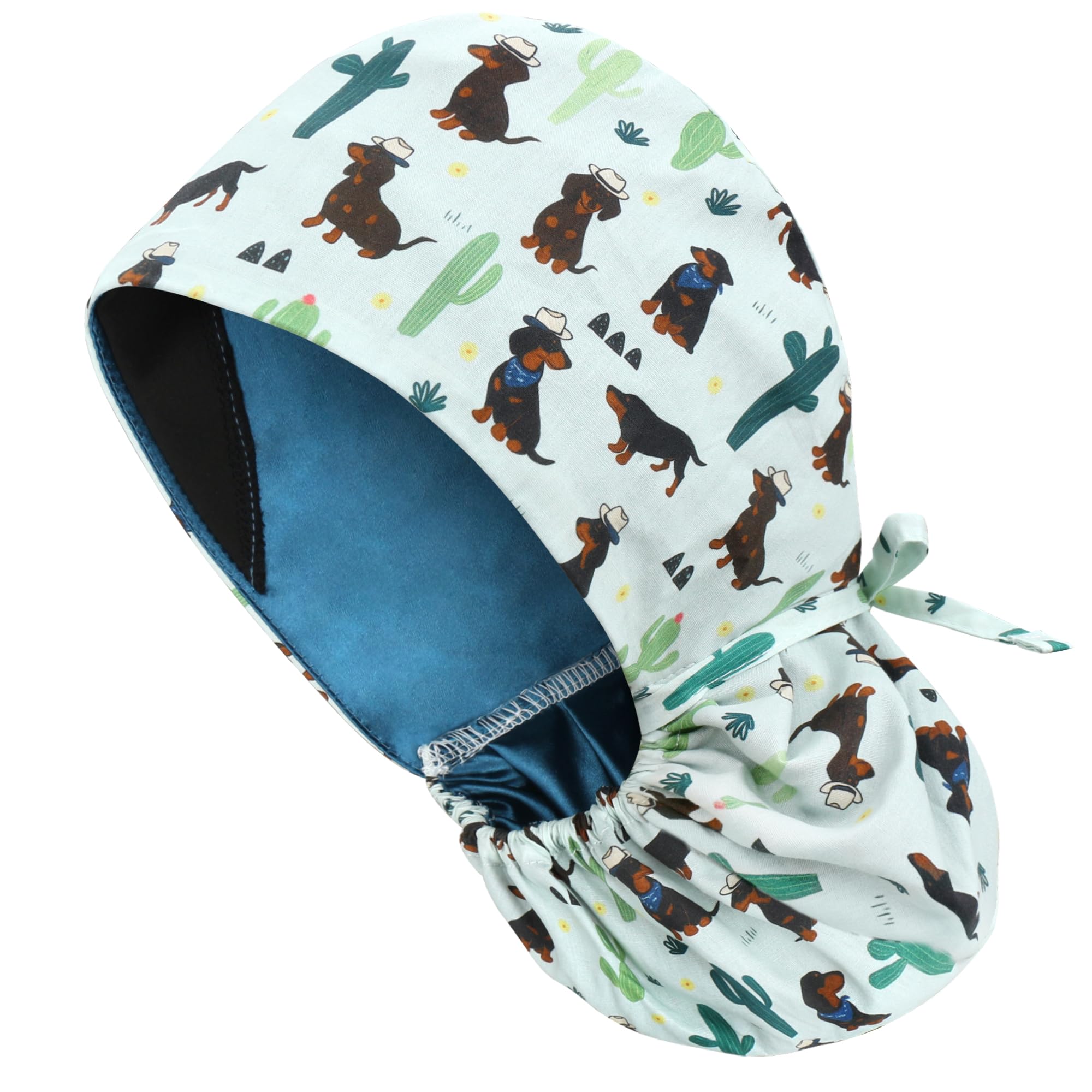 QBA Adjustable Working Cap with Button, Satin-Lined Hat, Cotton Working Hat Sweatband, Elastic Tie Back Hats Unisex