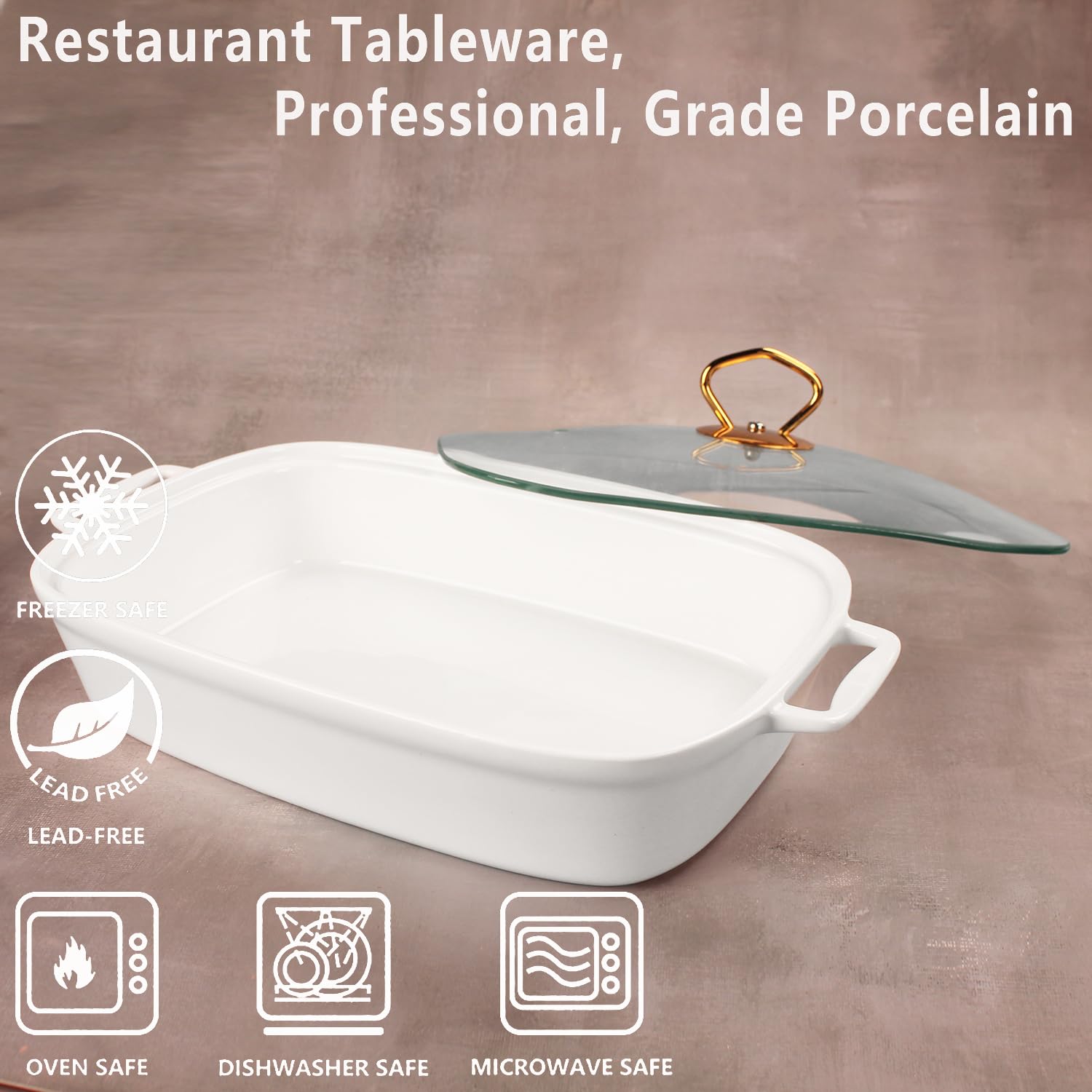 plat à gratin rectangulaire en porcelaine avec couvercle en verre, terrine de soupe de 1500 ML pour servir, plat chauffant pour buffets, plateau pour conserver les aliments, plat à gratin