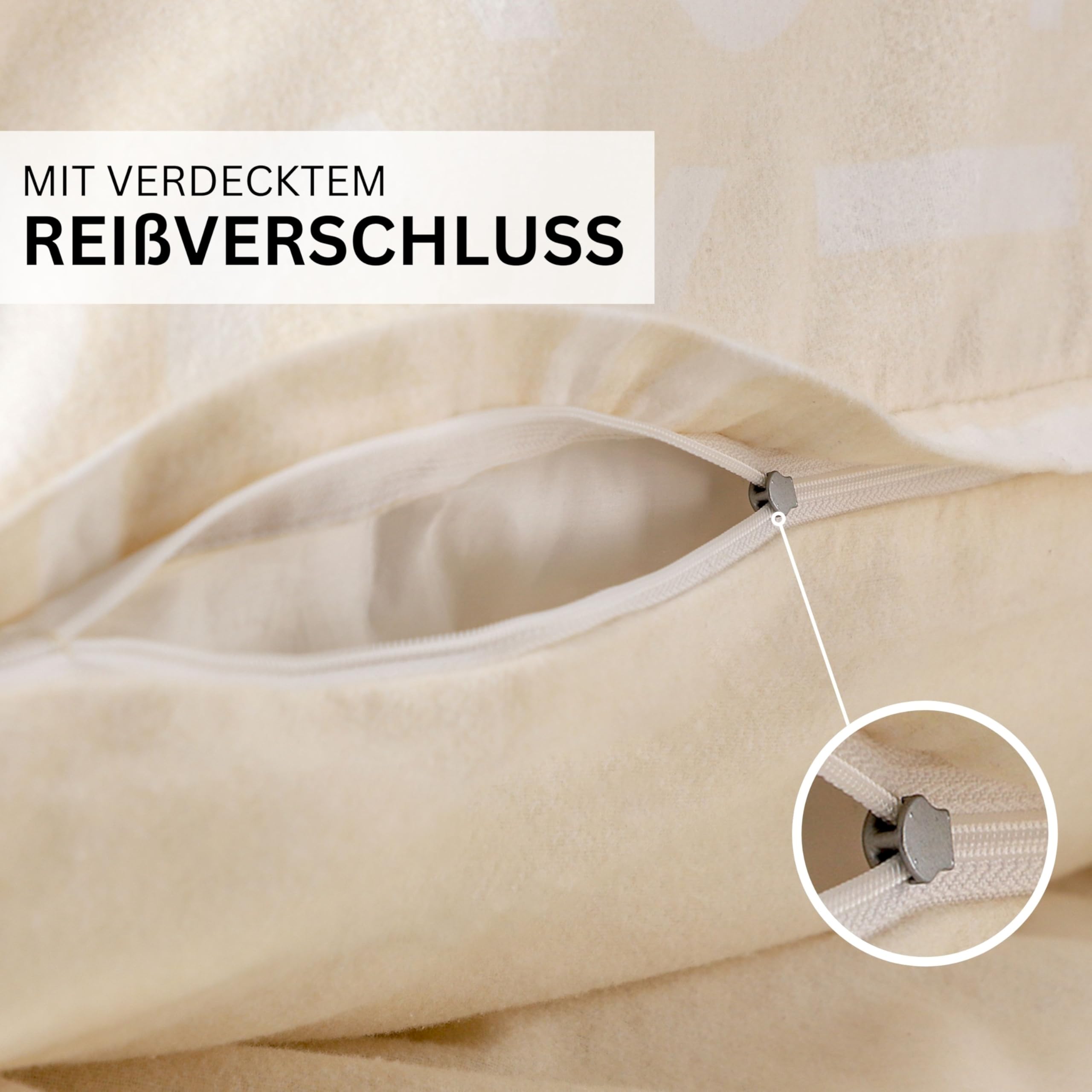 Esprit Ropa de cama de franela, 140 x 200 cm, algodón beis, lujoso, ropa de cama de 2 piezas, ecológico, suave, cálido y mullido, 1 funda de edredón de 140 x 200 cm y 1 funda de almohada de 70 x 90 cm