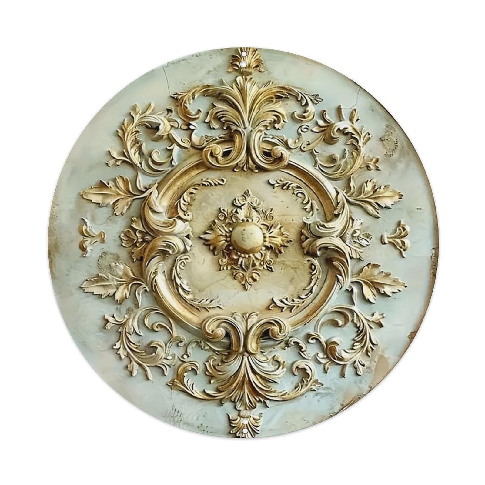 Ornate Gold Floral Scroll Design_1 Round Metal Tin Sign Vintage Wall Decor, Bar Garage Cafe Kitchen Home Wall Art Poster 8x8inches
