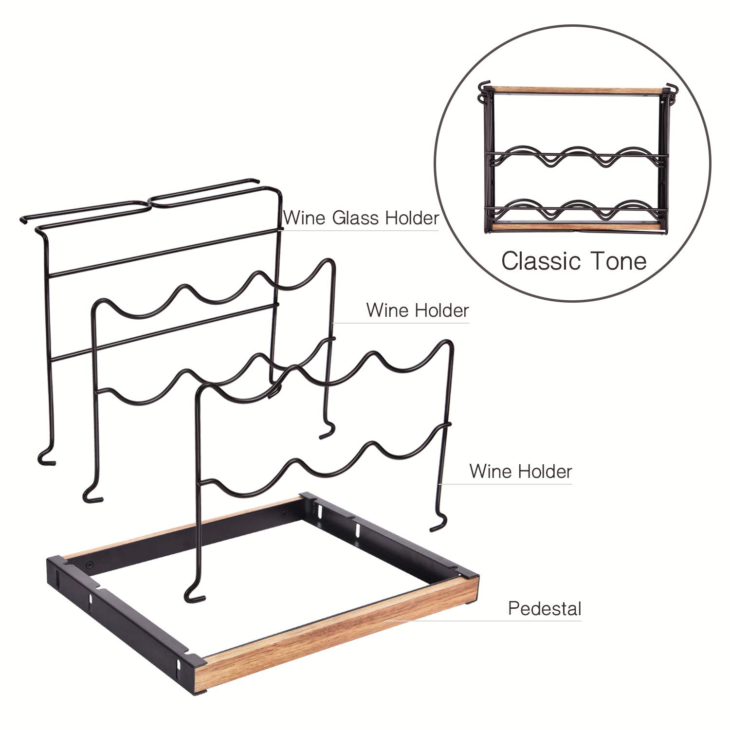 KINGRACK Wine Rack 6 Bottles, Countertop Wine Bottles Holder Racks, Metal Copper Wine Glass
