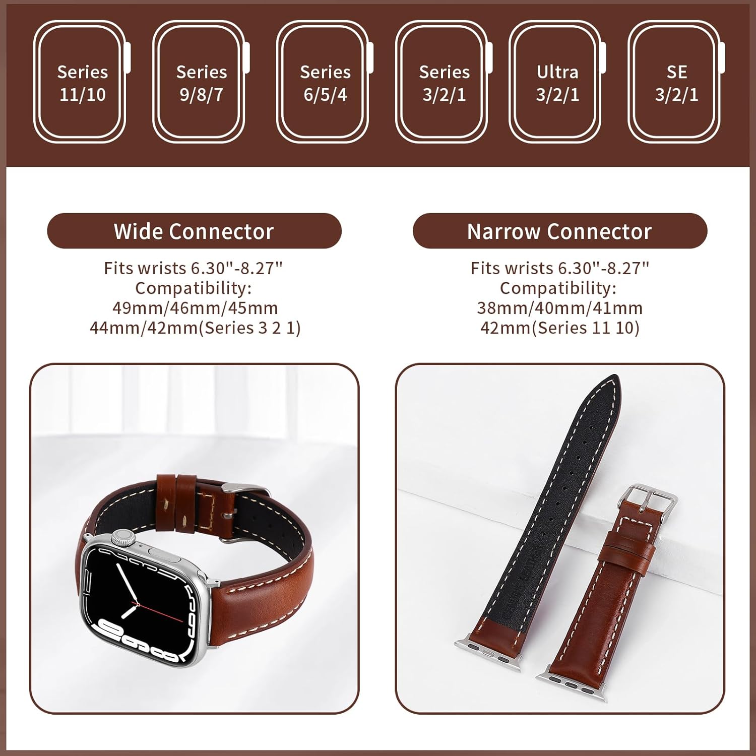 Vintage Genuine Leather Band Compatible with Apple Watch 49mm 46mm 45mm 44mm 42mm 41mm 40mm 38mm for Men Women, Classic Business Dressy iWatch Strap for Series 11 10 9 8 7 6 5 4 Ultra SE 3 2 1 - Image 2