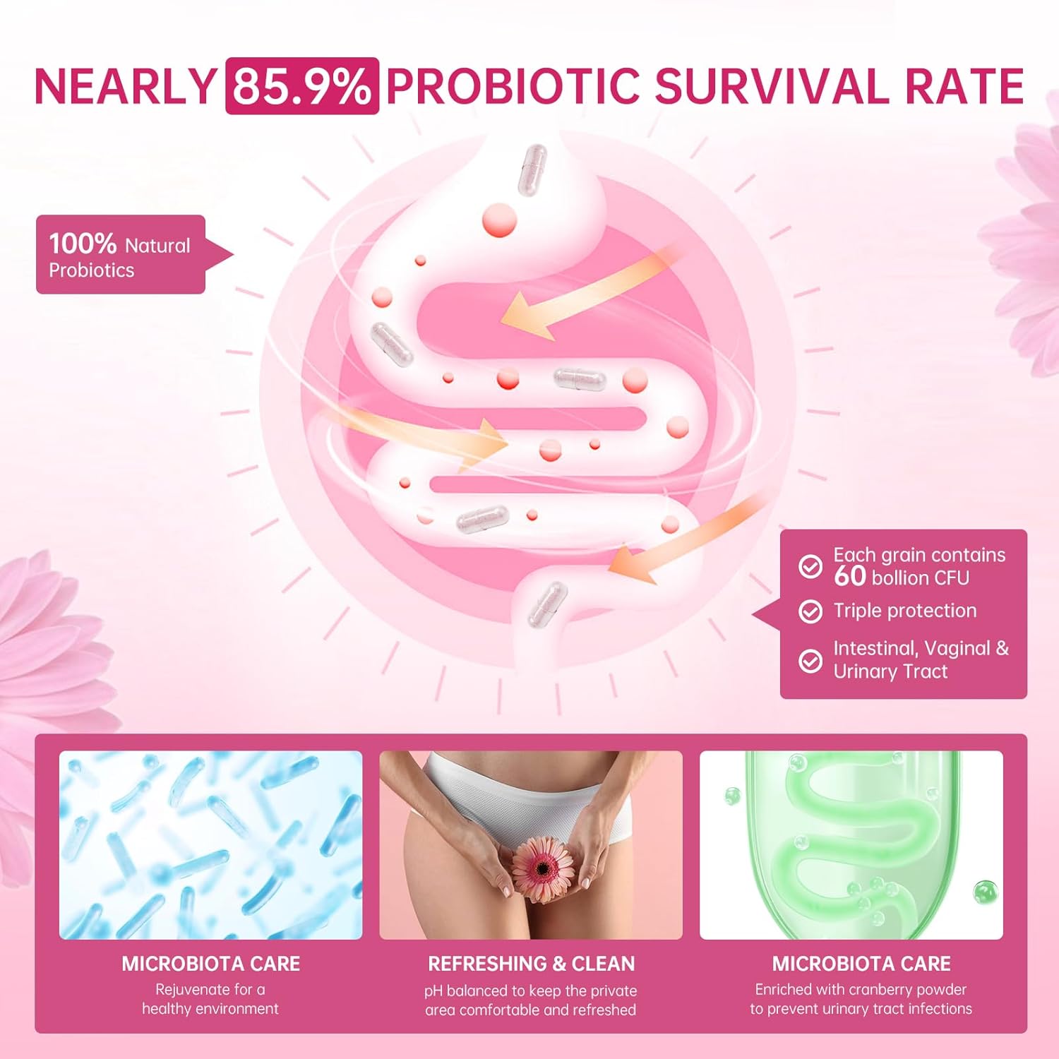 DVO Vaginal Probiotics for Women,pH Balance,60 Billion CFU with Prebiotics & Lactobacillus,Healthy Odor, Yeast Balance & Flora Support for Immune Health 90 Count - Image 4