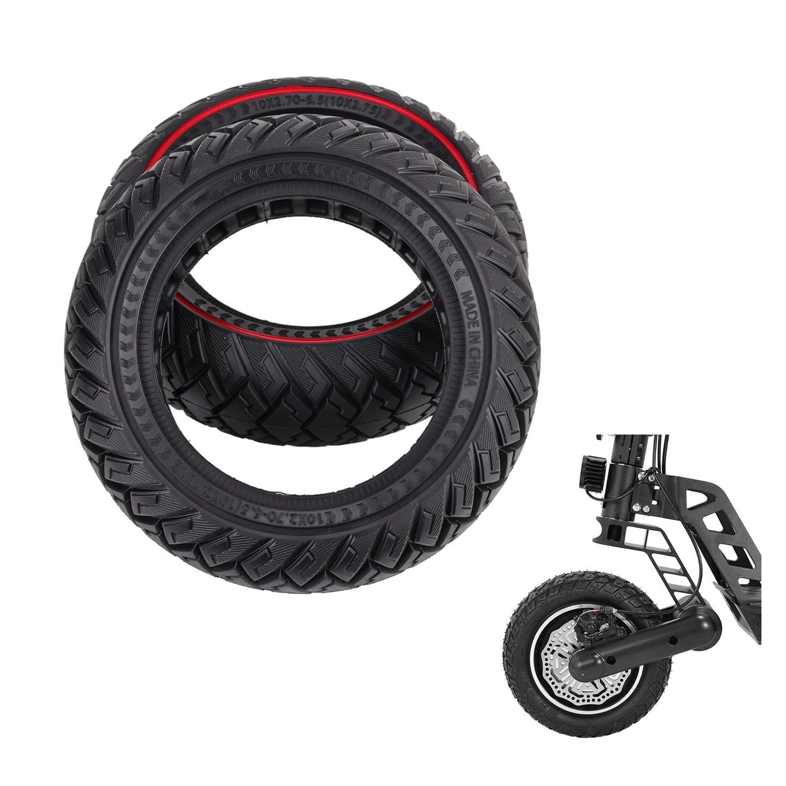 Neumático sólido for patinete eléctrico KuGoo, G2 Pro G-Booster, rueda delantera y trasera, 102,70-6,5 (neumático,75) rueda de scooter de goma maciza(1pcs red)