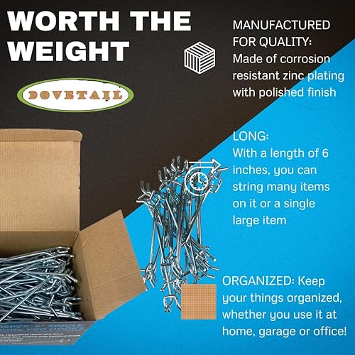 Miniatura 2 de DOVETAIL Ganchos para tablero de clavijas de 6 pulgadas (6.0 in) | Doble punta | Chapado en zinc resistente a la corrosión | Ideal para exhibiciones