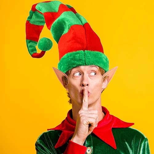 Miniatura 2 de Hillban 4 piezas de sombreros y orejas de elfo de Navidad, accesorios de gnomo de elfo para disfraz de fiesta de Navidad (estilo a rayas)