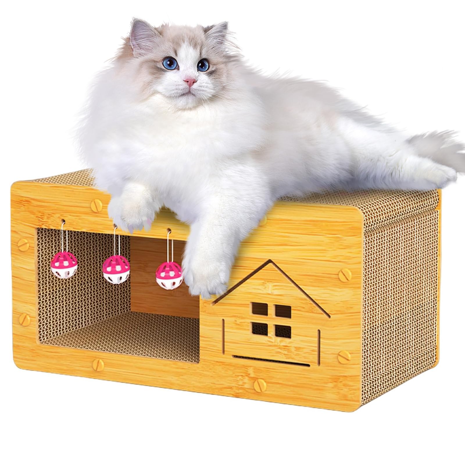 منزل خدش للقطط من فينيسين، مسكن للقطط بلوح خدش للقطط، مزودة بكرة لعبة معلقة ولوح خدش للقطط، كهف سرير للقطط 2 في 1 بمساحة كبيرة، لوح مناسب للقطط للاسترخاء والخدش