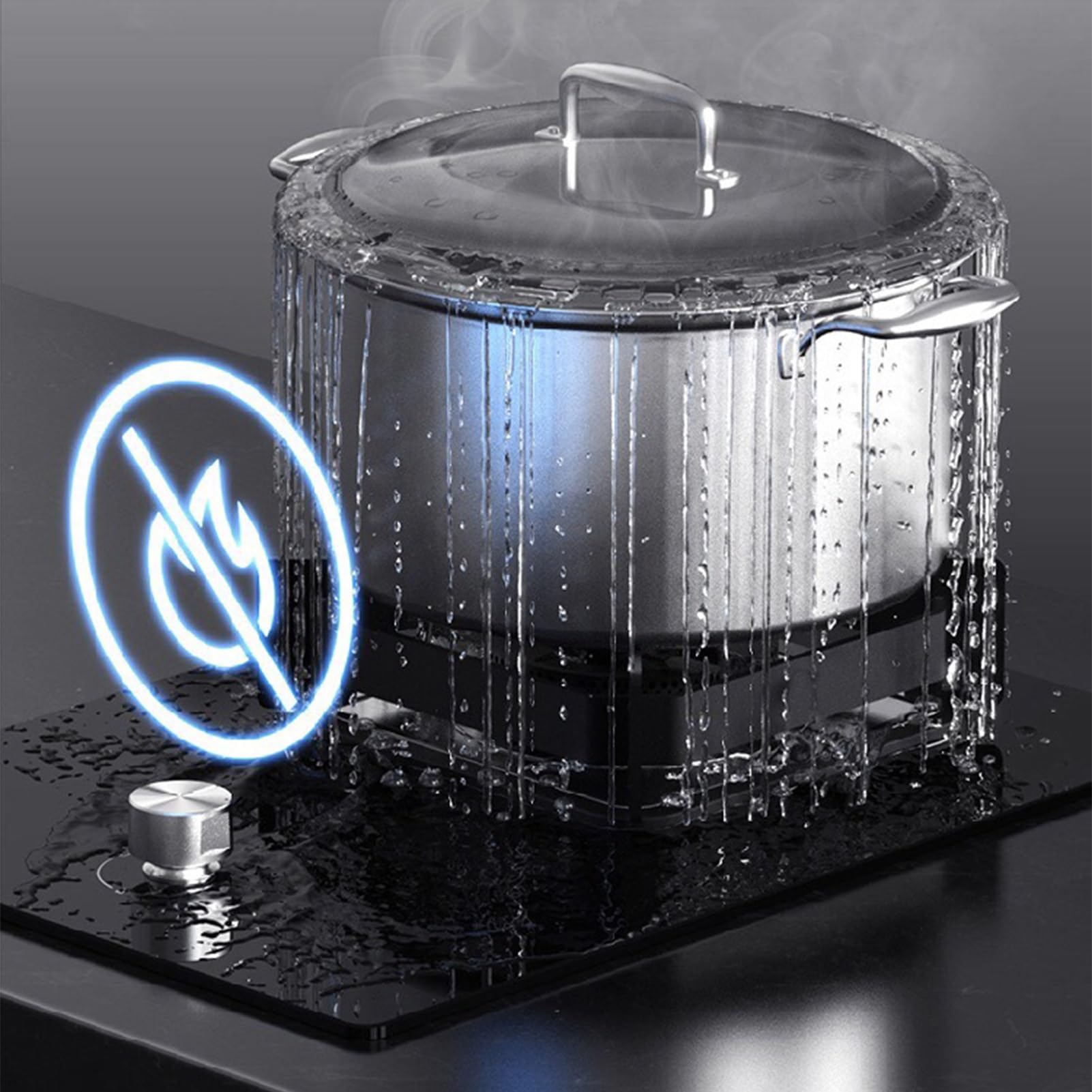 Estufa de gas de acero inoxidable de 7,2 KW, 1 quemador con protección contra llamas y temporizador, apta para GN/GLP