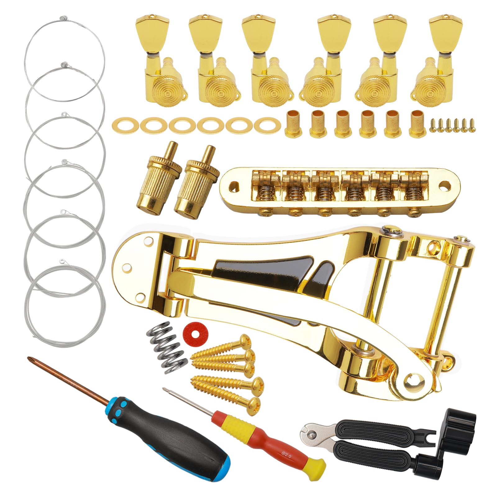 Części zamienne do gitary z mostkiem Vibrato Tremolo, mostek rolkowy Tune-O-Matic do gitary jazzowej LP, tunery blokujące gitarę 3L3R, struny, nawijacz strun, śrubokręt i nakrętki
