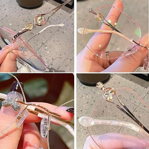 Miniatura 4 de Lentes de prebicia con luz azul sin montura de diamante para mujer, lentes de lectura sin montura para mujer (1.5, dorado) Oro,Plateado