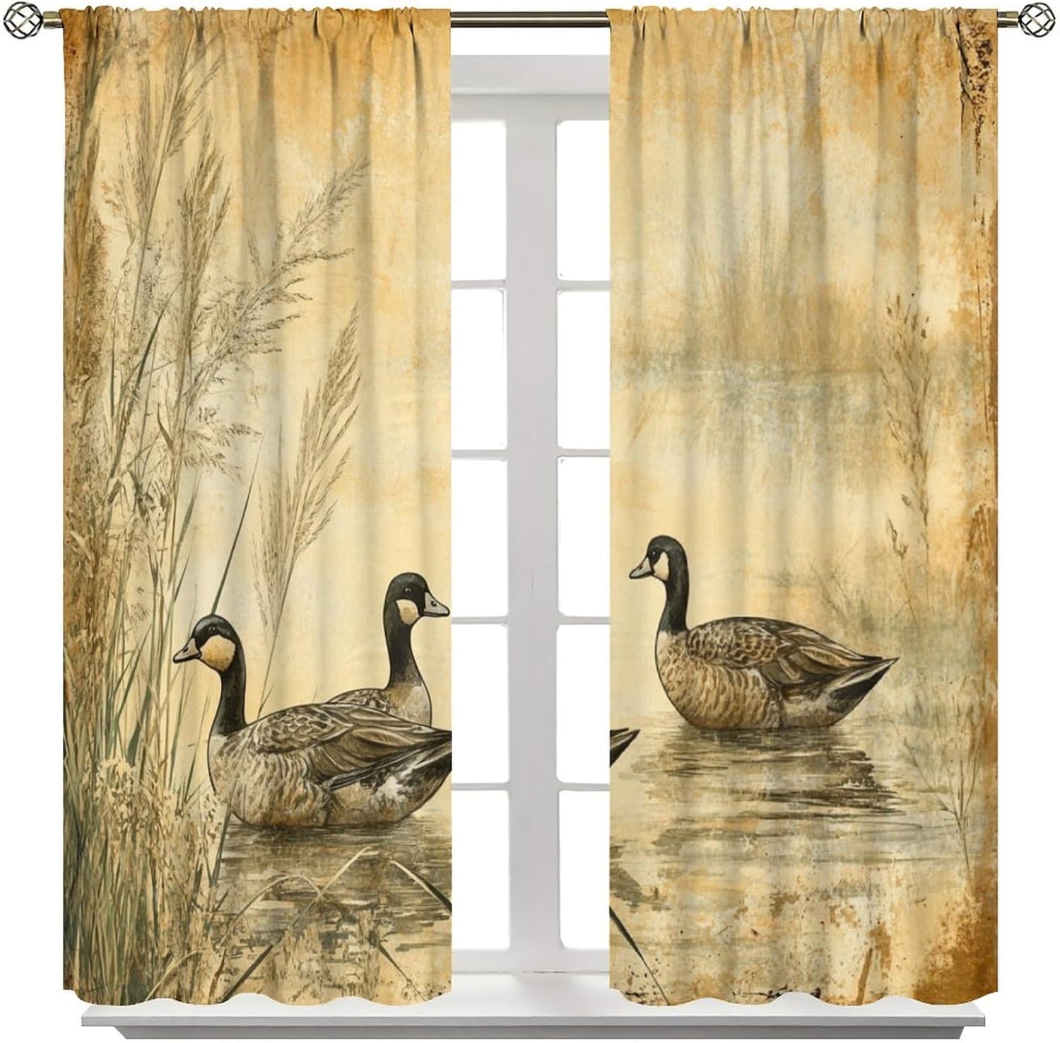 Rustic Wetland Scene Blackout Curtains for Bedroom Living Room, Rod Pocket Mallard Duck Reed Field Curtains Thermal Insulated Window Drapes 2 Panels, Each 21W x 45L