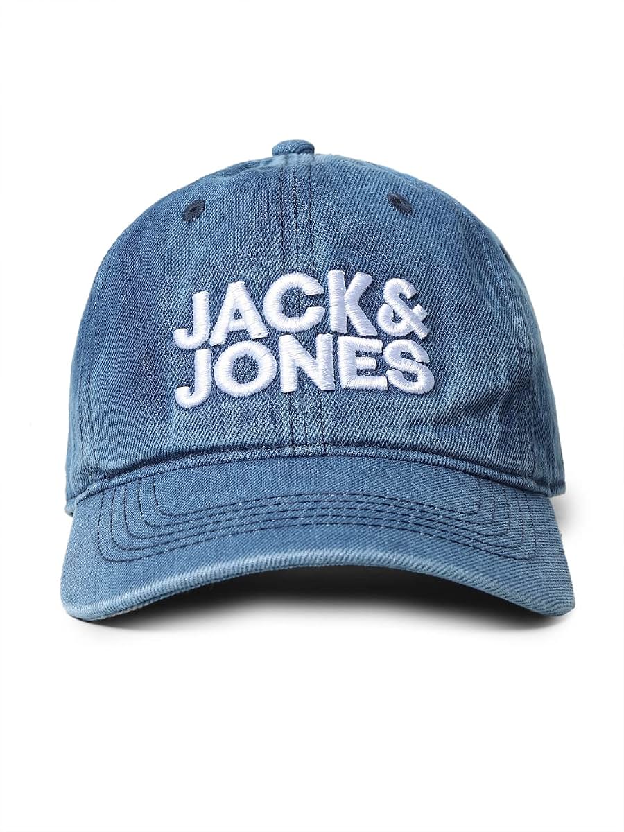 Blue-denim Jack & Jones baseball cap with letter-print branding
