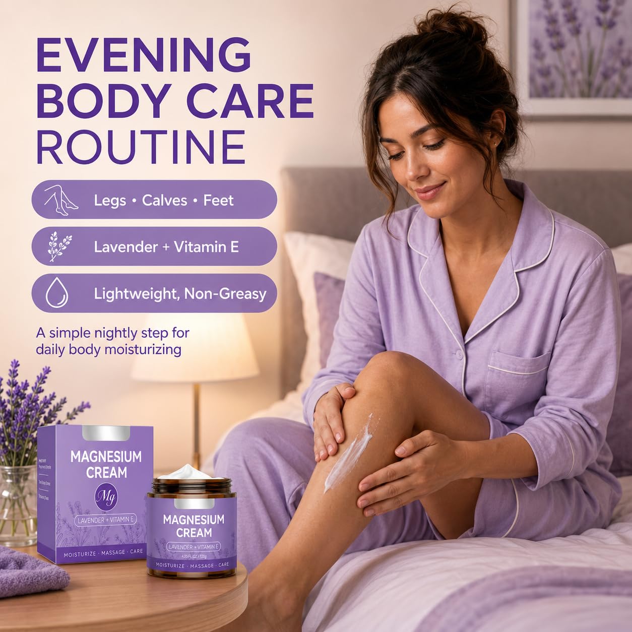 Magnesium Body Lotion for Legs & Feet with Magnesium Chloride, Fast-Absorbing Non-Greasy Moisturizer for Evening Massage, Post-Workout & Daily Body Care image 5