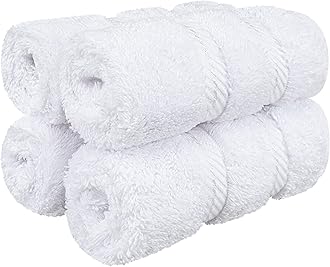 American Soft Linen Turkish Genuine Cotton, Luxury Hotel Quality for Maximum Softness & Absorbency for Face, Hand, Kitchen & Cleaning (4-Piece Washcloth Set, Bright White)