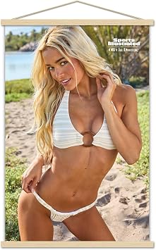 Trends International Sports Illustrated Swimsuit Edition - Olivia Dunne 26 Wall Poster with Magnetic Frame, 34L x 22.4W, Premium Print and Beechwood Hanger Bundle