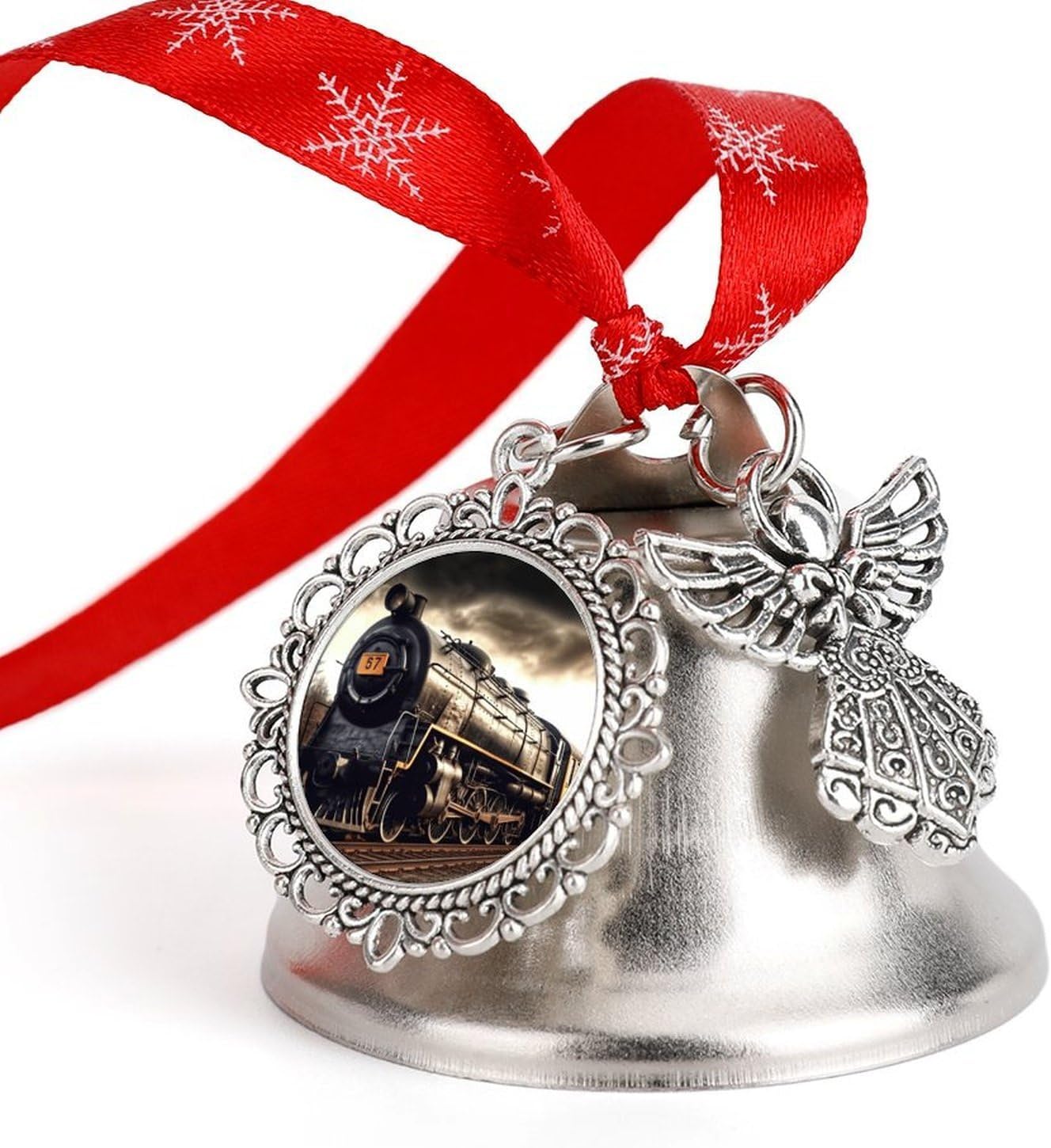 Train Christmas Bells Ornaments Tree Jingle Bells Decors Xmas Silver Bell Hanging Decoration Pendants for Weddings Parties Christmas Wreaths