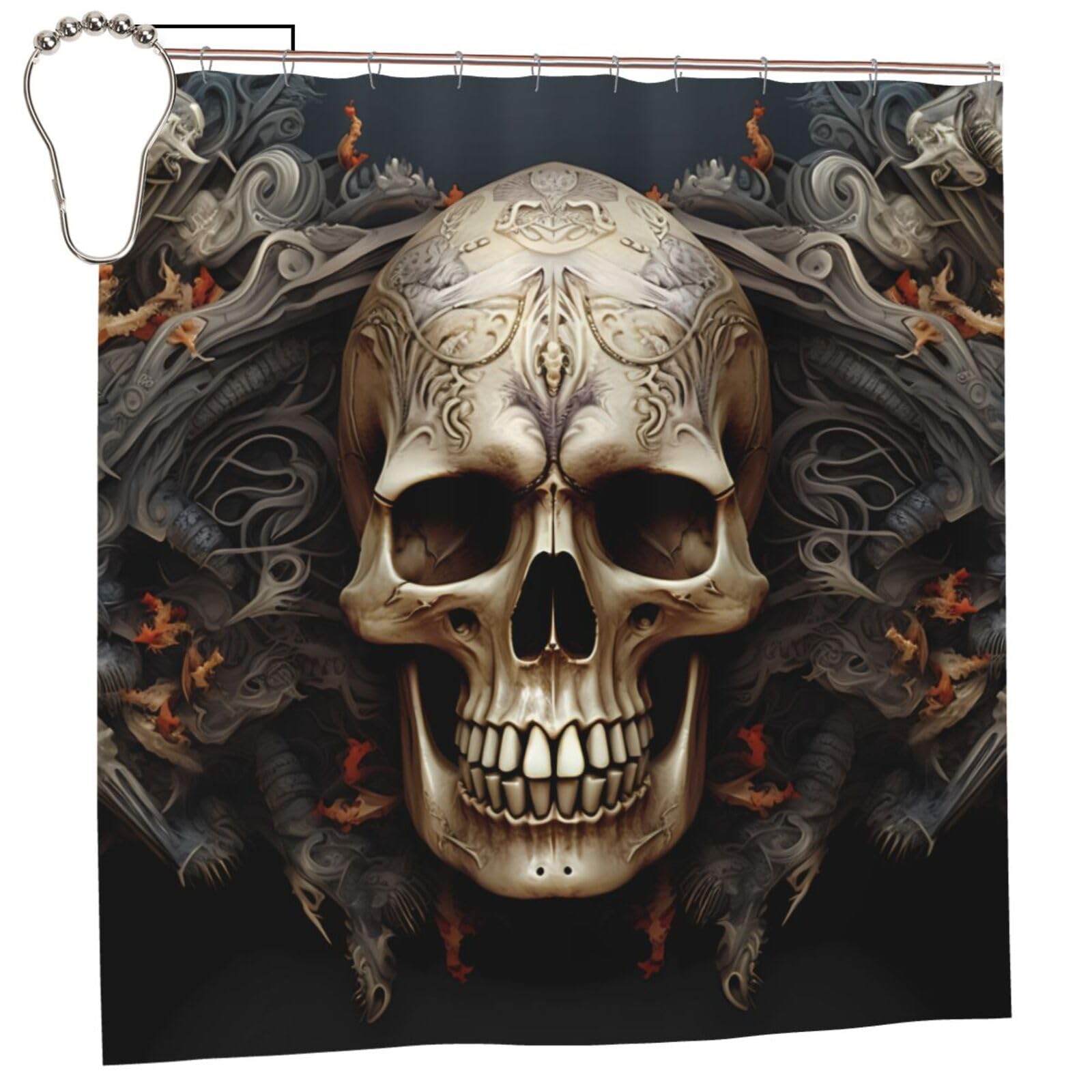 FodPand Skulls Shower Curtain 70"x70" Waterproof Long Bathroom Curtain Heavy Duty Thick Cloth Bath Curtain Set with Hooks, Modern Abstract Art Pattern Bathroom Shower Curtains