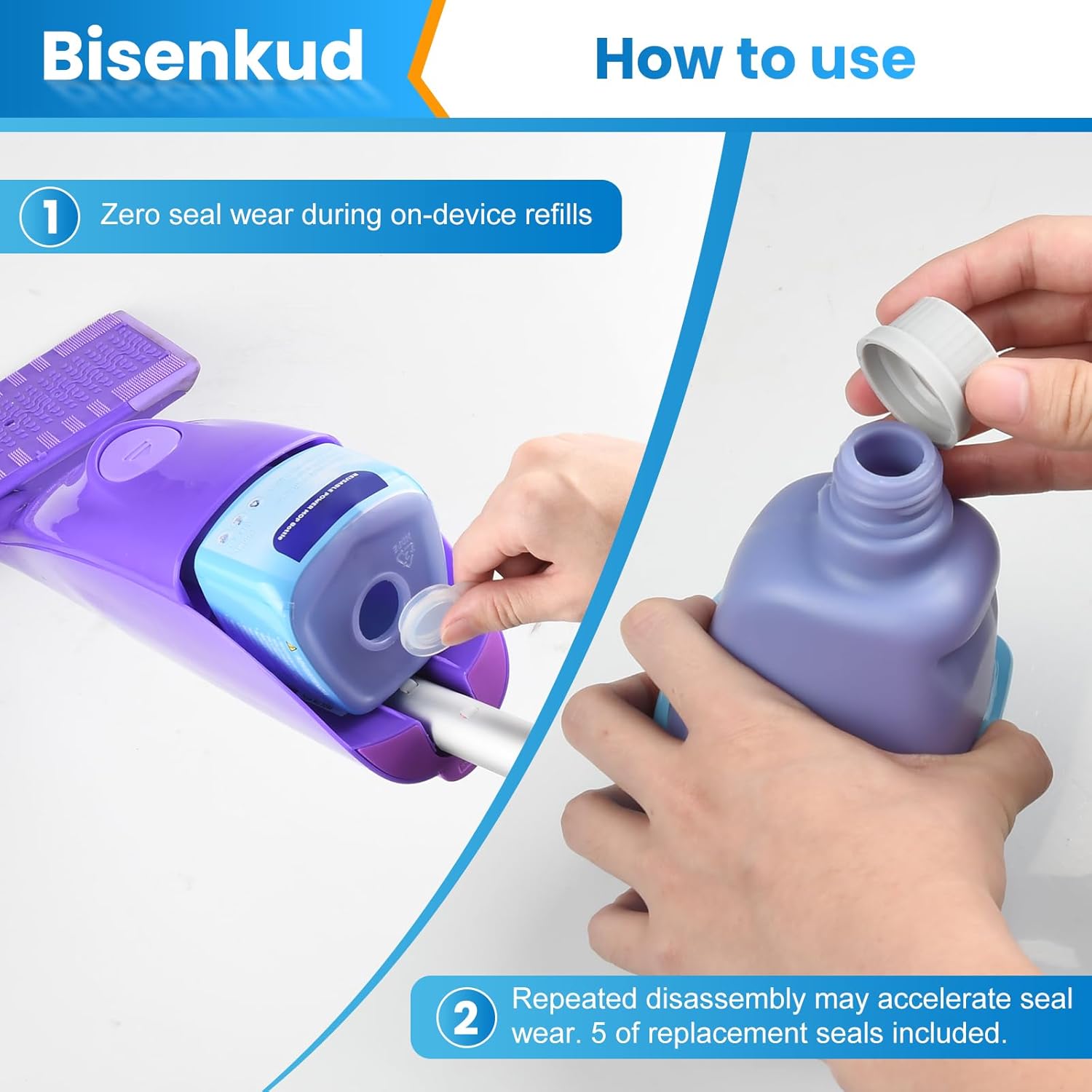 Bisenkud 2 Pack Refillable Bottle for Swiffer® Wet Jet™ Mop - 500ml /17 FL OZ - Leak-Proof HDPE Solution Bottle, Empty，Not for Power mop
