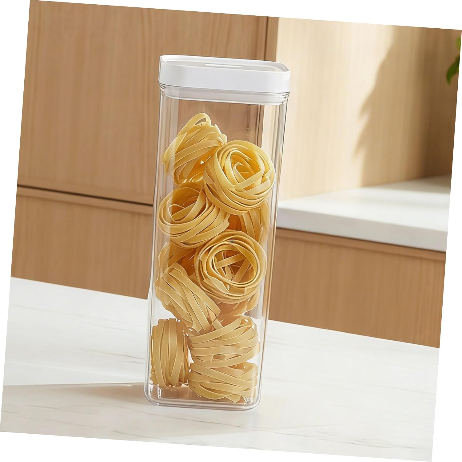 Airtight Large Pasta Storage Container 1800ml with White Lid, Reusable Noodle Keeper for Kitchen Pantry Organization and Dry Food Storage