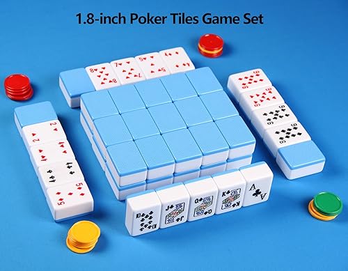 Miniatura 6 de Poker Dominoes 56 - Juego de azulejos de póquer grandes, color azul