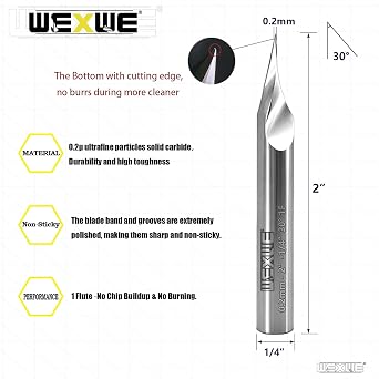 Chamfer Router Bits V Groove O Flute Spiral Router Bit 30 Degree 1/4 Inch Shank CNC Carbide V-bit for Engraving and Chamfering Lettering, Ideal for Wood, Acrylic and PVC