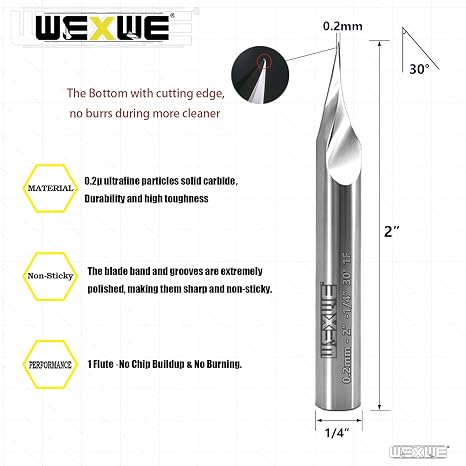 Chamfer Router Bits V Groove O Flute Spiral Router Bit 30 Degree 1/4 Inch Shank CNC Carbide V-bit for Engraving and Chamfering Lettering, Ideal for Wood, Acrylic and PVC