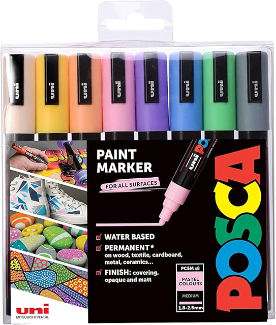 UNIBALL POSCA PC-5M MEDIUM BULLET TIP Wallet of 8 PASTEL COLOURS