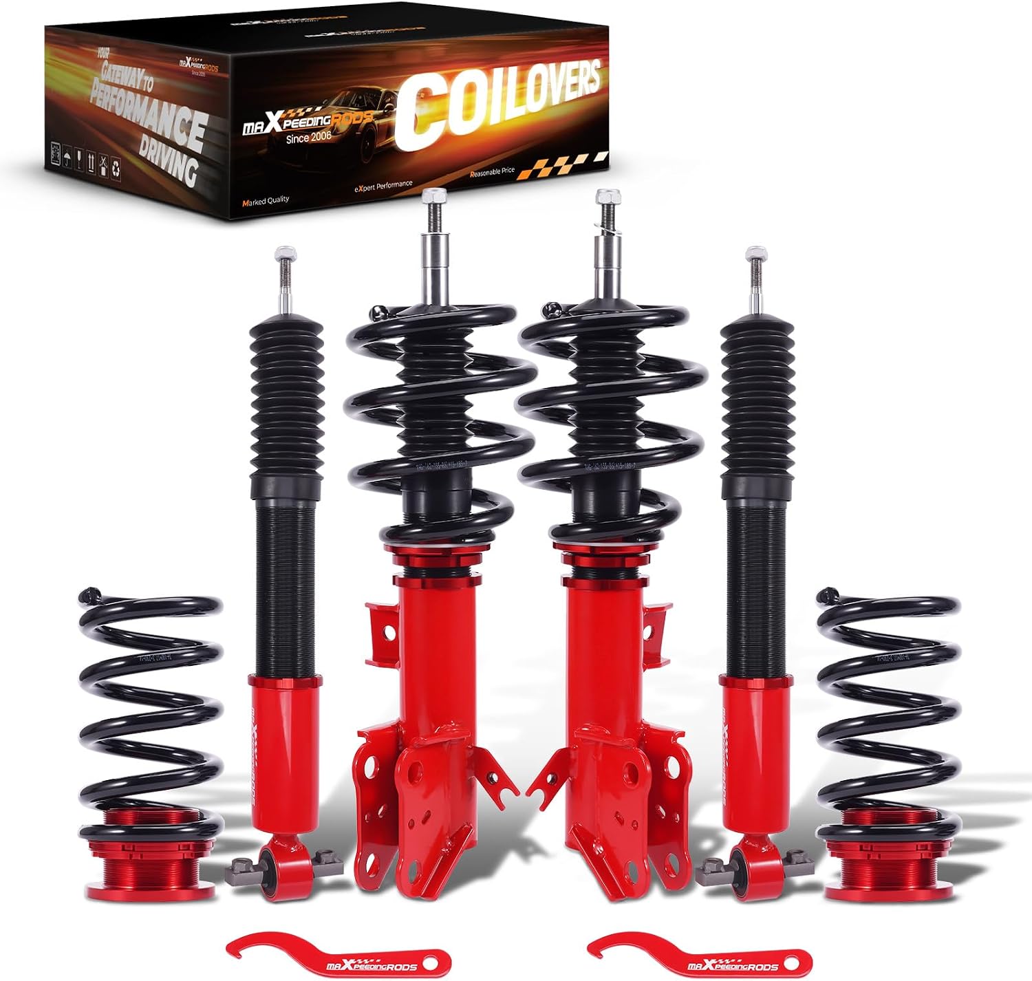 maXpeedingrods Coilovers for Ford Fusion 2013-2020, for Ford Mondeo 2014-2022, Height Adjustable Coilovers Suspension Kit, Preset Damping Shock Absorber Struts Lowering Kit Red