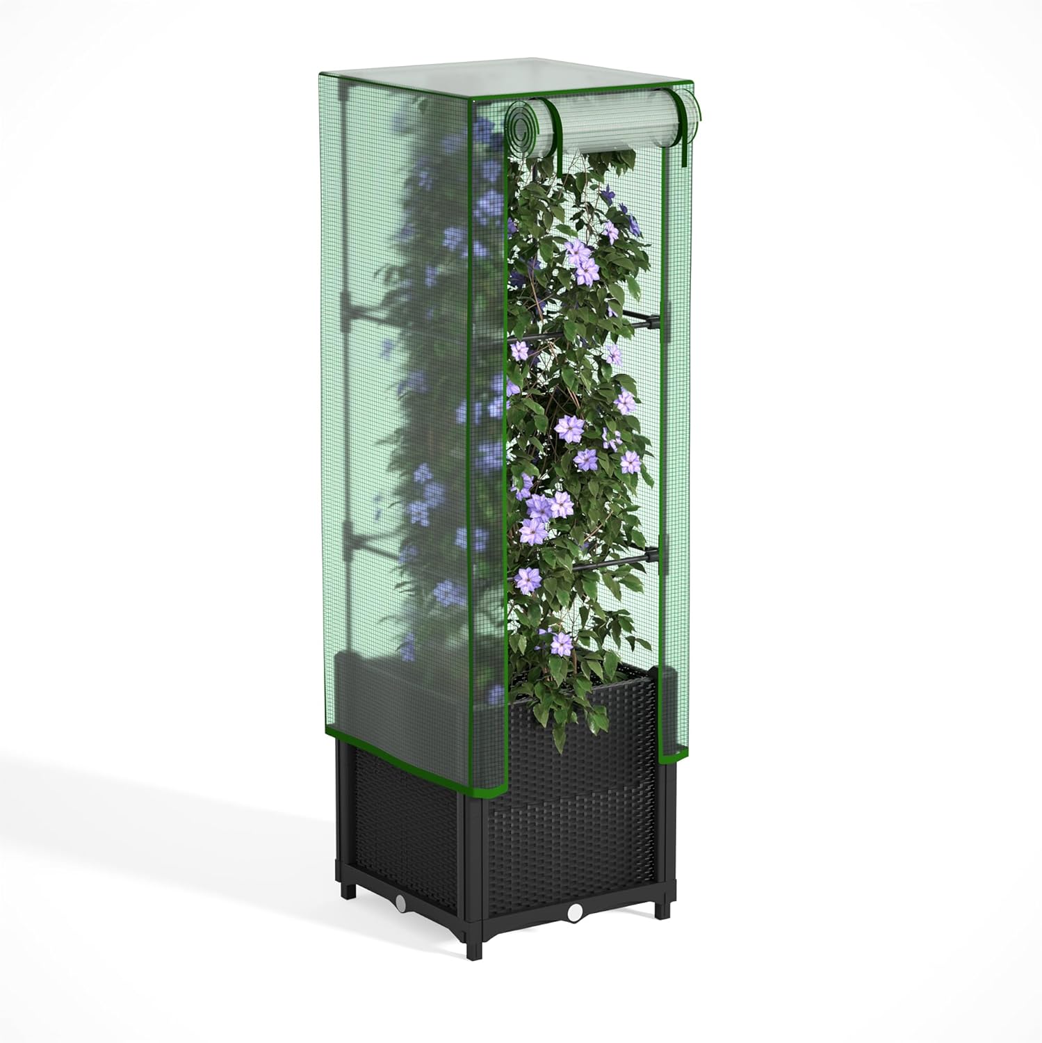 Onelike 32'' x 16'' x 55.5'' Plastic Raised Garden Bed with Greenhouse Cover and Trellis, Vertical Tomato Planters for Climbing Plants, Self Watering System Tomatoes Cage for Patio, Medium