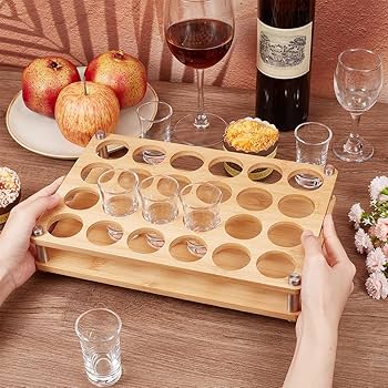 NBEADS Suporte organizador de copo de vinho de bambu de 24 furos NBEADS Suporte organizador de copo de vinho de bambu de 24 furos
