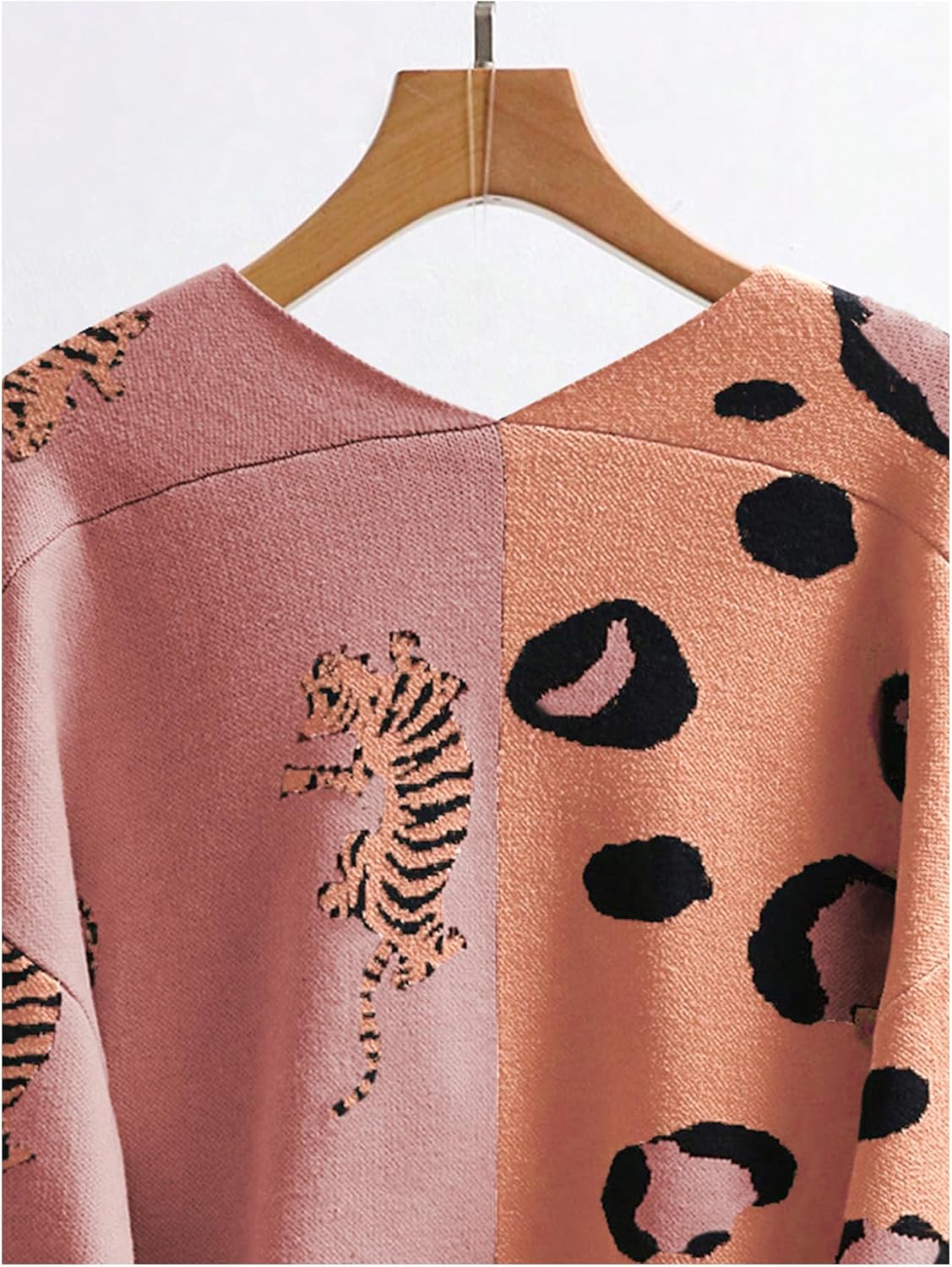 WDIRARA Women's Leopard Tiger Print Cardigan V Neck Long Sleeve Color Block Button Down Sweater Outwear - Image 7