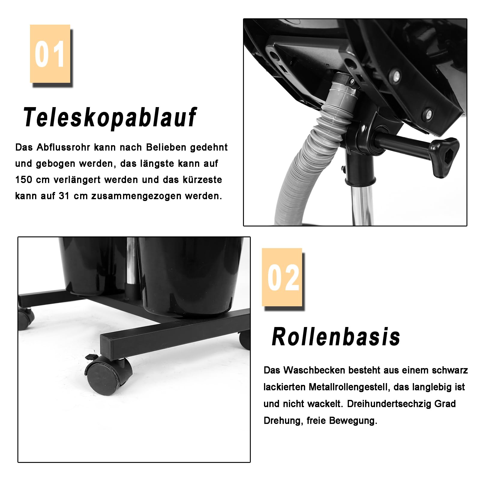 Mobiles Haarwaschbecken Friseur Waschbecken mit Brause, Höhenverstellbar Zuhause Rückwärtswasch Salonbecken für Friseursalon Altere Menschen mit 2 Eimern und Pumpe