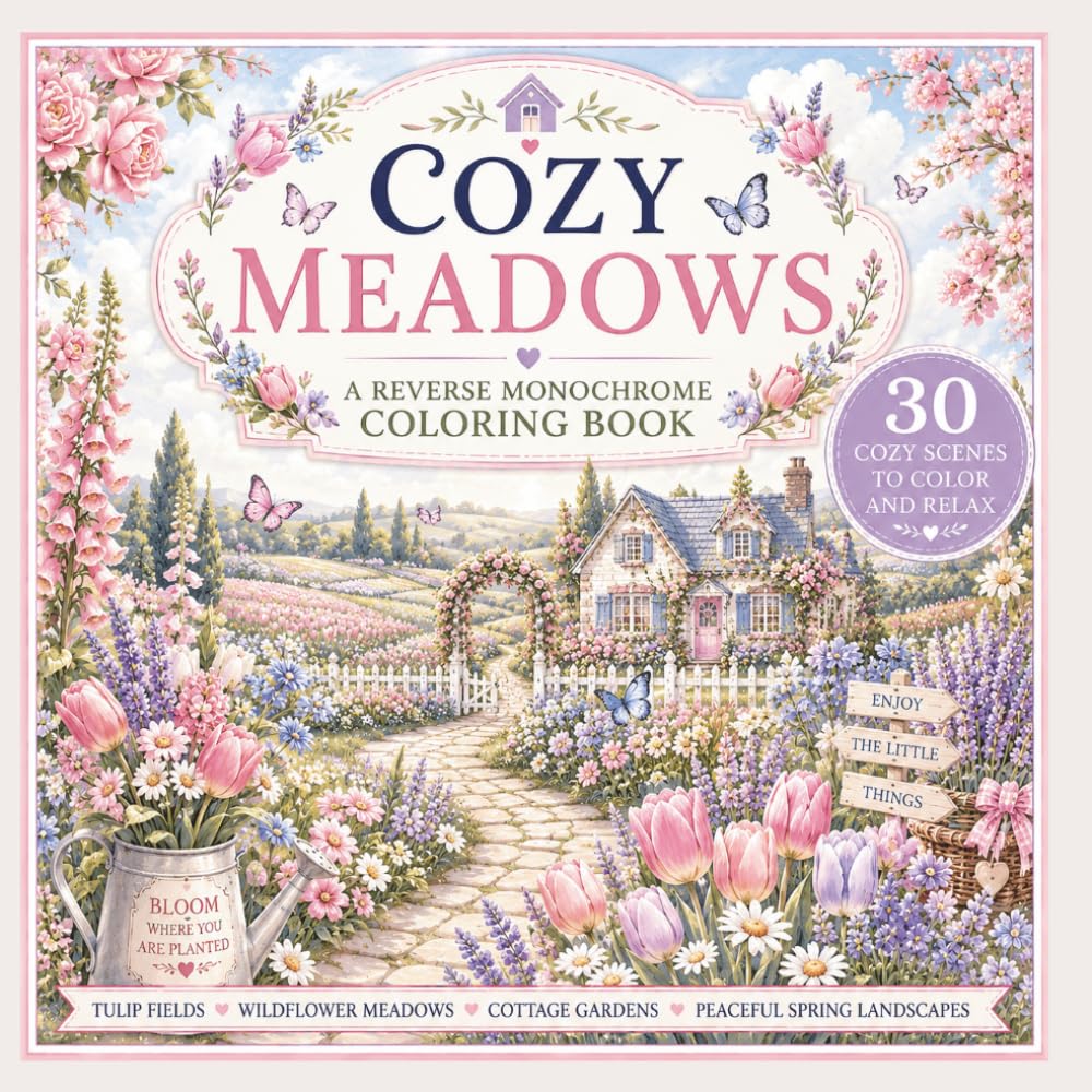 Cozy Meadows: A Monochrome Coloring Book (The Cozy Coloring Collection)