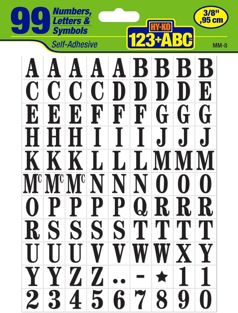 HYKO Products MM8 Self Adhesive Vinyl Numbers and Letters
