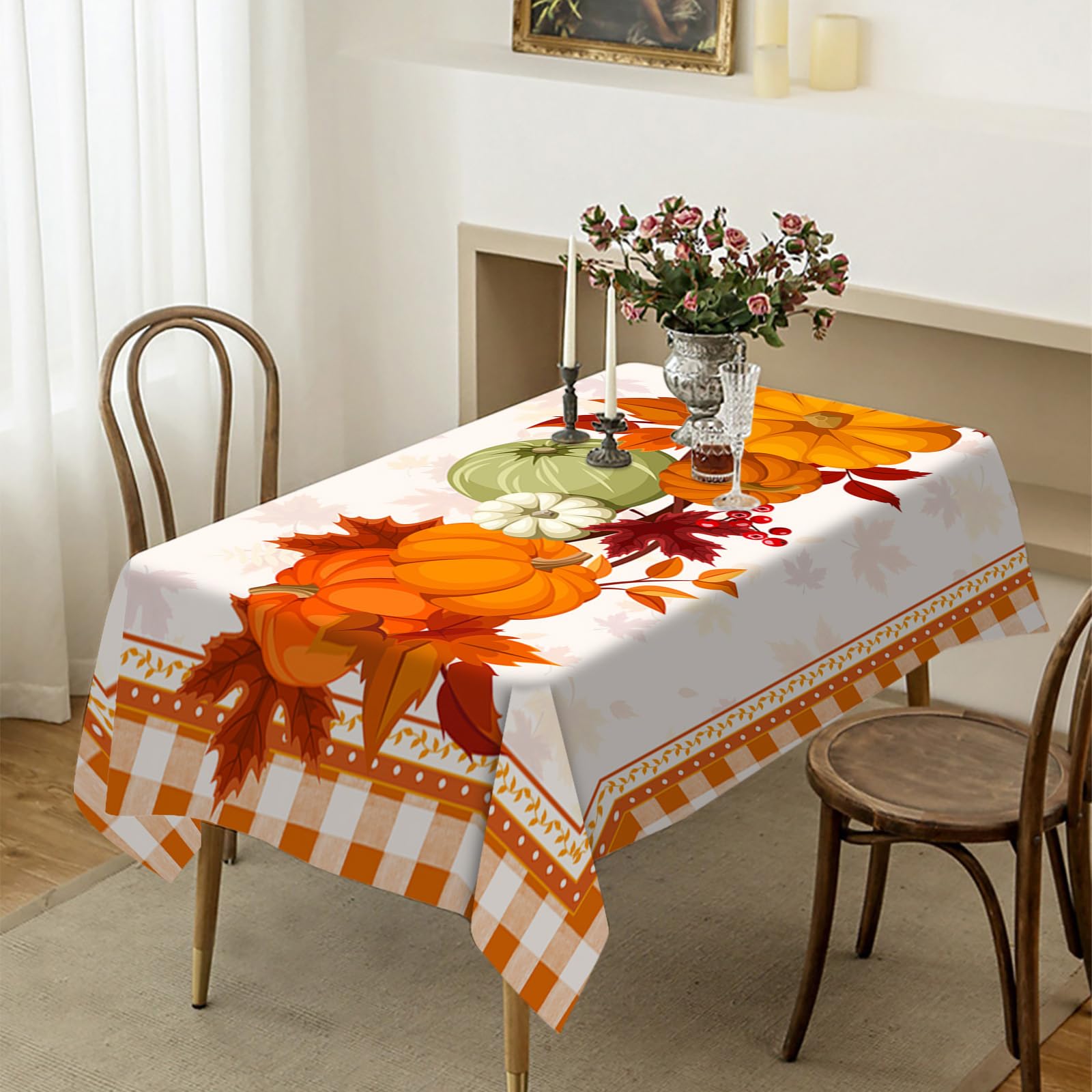 Mantel Antimanchas Calabaza Verde Naranja Mantel Mesa Rectangular Poliéster Manteles de Mesa Lavable Mantel para Casa Comedor Cocina Fiesta Bodas Mantel Impermeable(140x200cm)