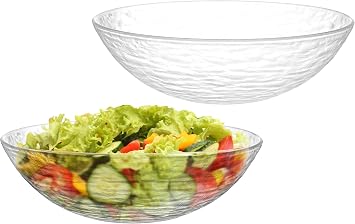 KLIFA- RIPPLE series, Set of 2, 11.57-inch Large Plastic Serving Bowls, Sturdy Acrylic Mixing Bowls, Salad Bowls, Fruit Bowls, Break-Resistant, Dishwasher-Safe, BPA-Free, 110 oz, Clear
