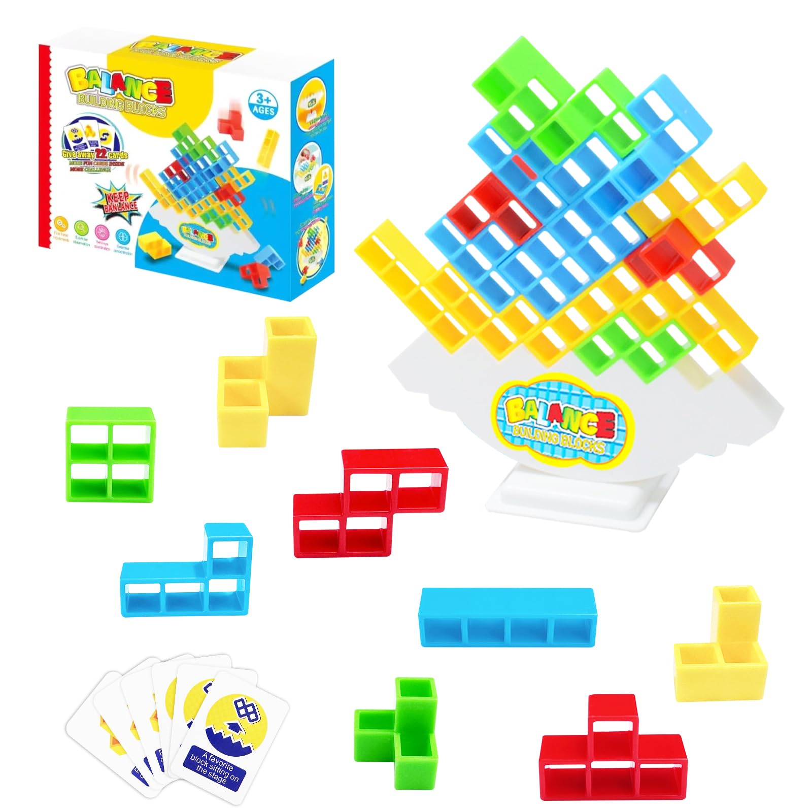 Newpop 32 Pezzi Tetris Tower, Gioco Equilibrio Bambini, Giochi da Tavolo Equilibrio, Giocattolo Impilabile, Blocchi Costruzioni Puzzle, Bilanciamento Giocattoli, Educativi Regalo per Ragazzi e Ragazze
