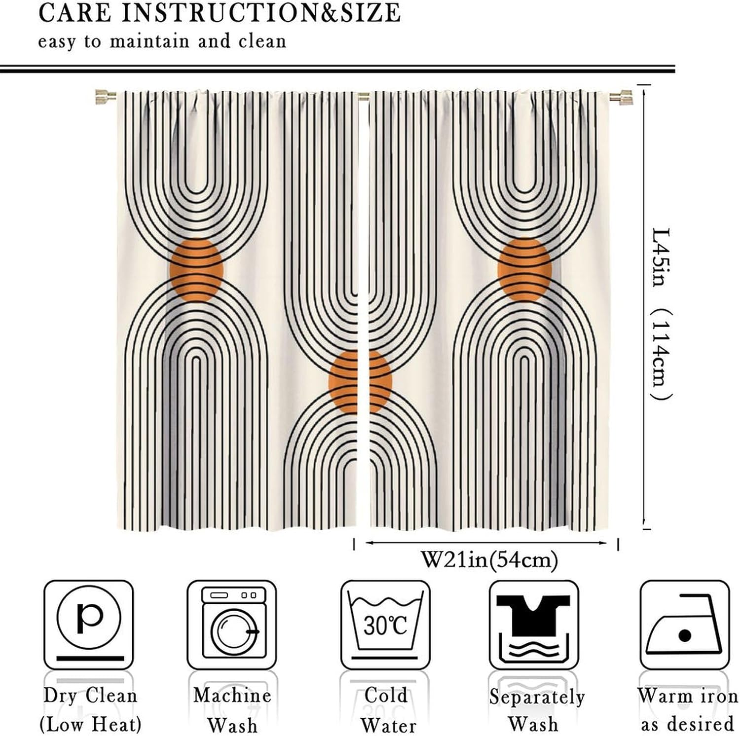 Boho Mid Century Window Curtains, Minimalist Abstract Arch Simple Sun Modern Window Drapes, for Living Room Bedroom 21(W)*45(L) 2 Panels