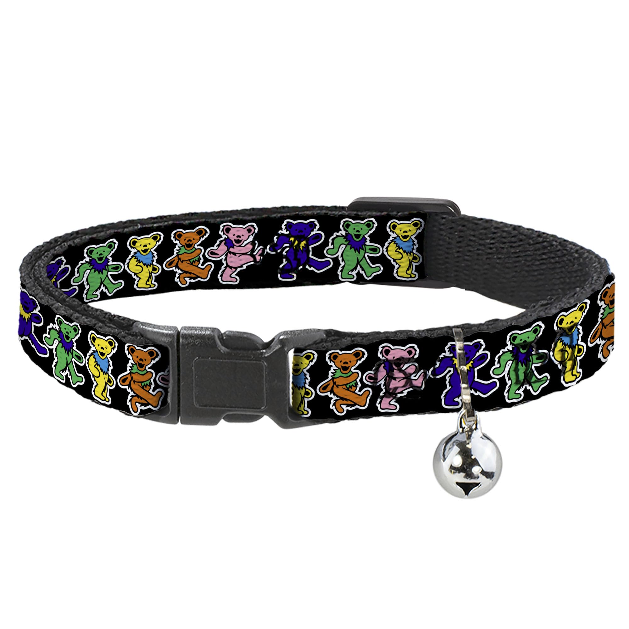 Cat Collar Breakaway Dancing Bears Black Multi Color 8 to 12 Inches 0.5 Inch Wide