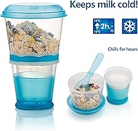 Vista 5 de INOGIH Cereal On the Go Tazas Desayuno-Taza portátil para bebidas Cereal To-Go Contenedor de taza con cuchara (azul)