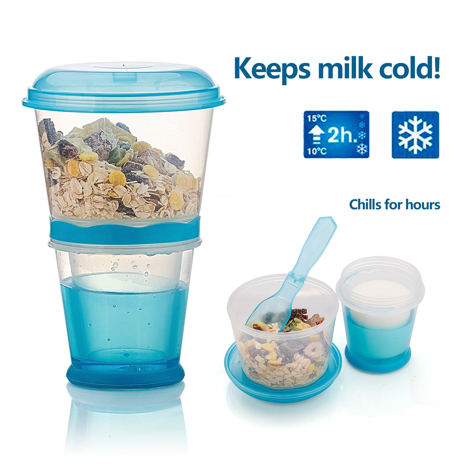 Cereal On the Go Cups Breakfast Drink Cups Portable Yogurt and Cereal To-Go Container Cup (Blue)