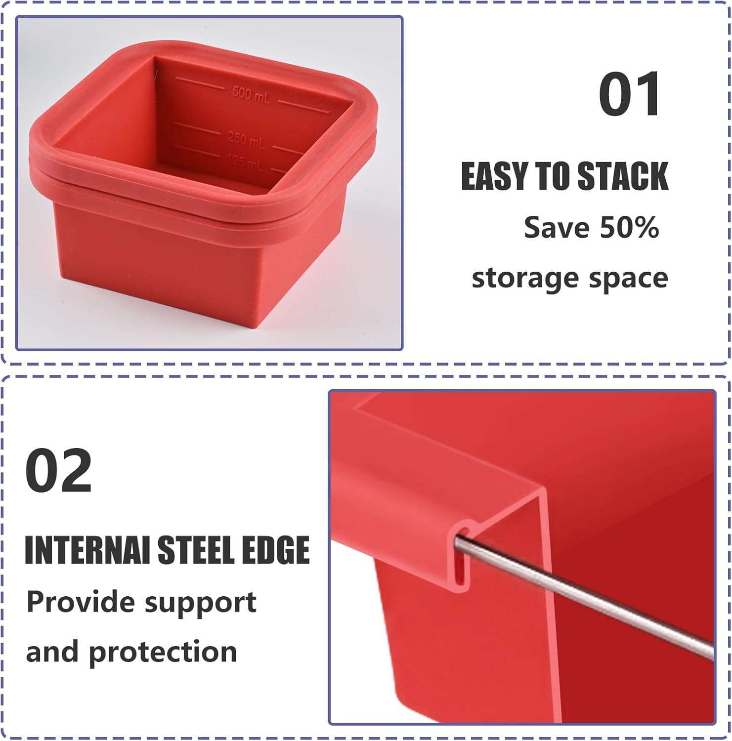 2 Cup Silicone Freezer Trays with Lid 4 Pack Silicone Soup Freezer Molds Soup Containers Make 4 Perfect Soups, Broths, Stews, Sauces, Curries(Red)