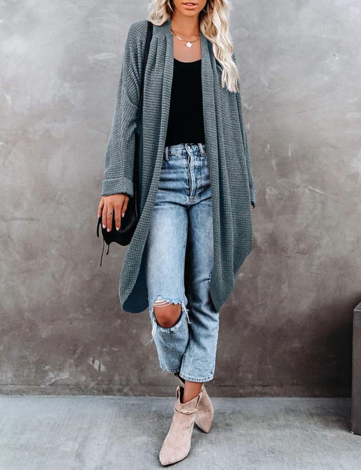 MEROKEETY Women's Waffle Knit Batwing Long Sleeve Cardigan Loose Open Front Sweater Coat at  Women’s Clothing store
